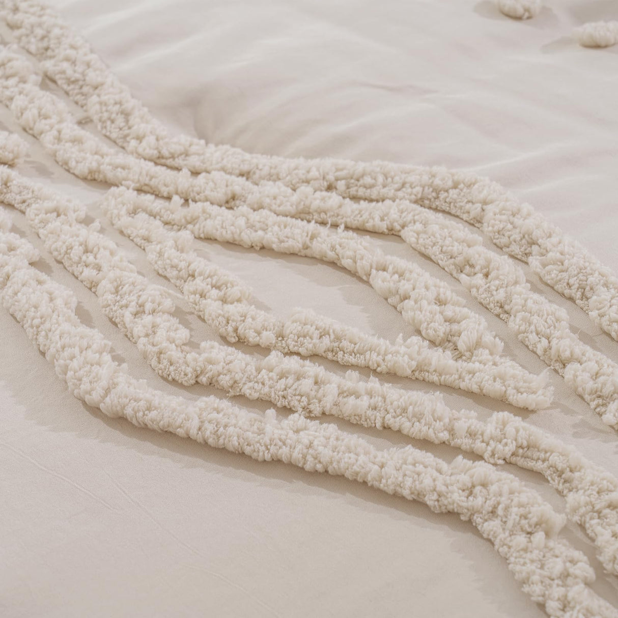 EVERGRACE King Size Comforter Set 7 Pieces Bed in a Bag for College Dorm, Beige Tufted Shabby Chic Boho Comforter and Sheet Set with Pom Pom Textured, Soft Fluffy Farmhouse Complete Bedding Set