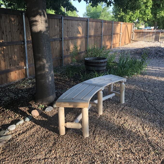 Outdoor Wooden Curved Backless Porch Bench Rustic Style Cedar/Fir Wood Log Fire Pit