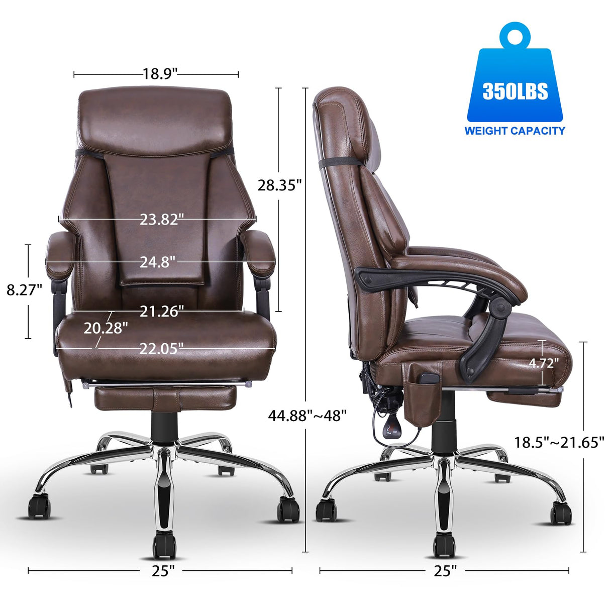 Kneading Massage Executive Office Chair, 3D Back Massage Heated Office Chair,