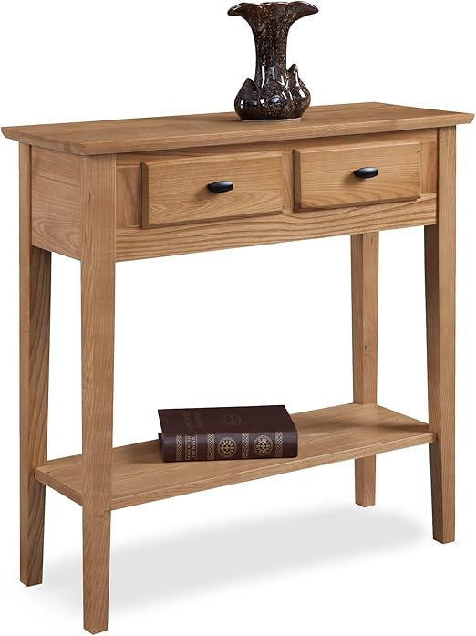10075-CH Two Drawer Sofa Table Hall Console with Shelf, Chocolate Oak, 11 in x 30