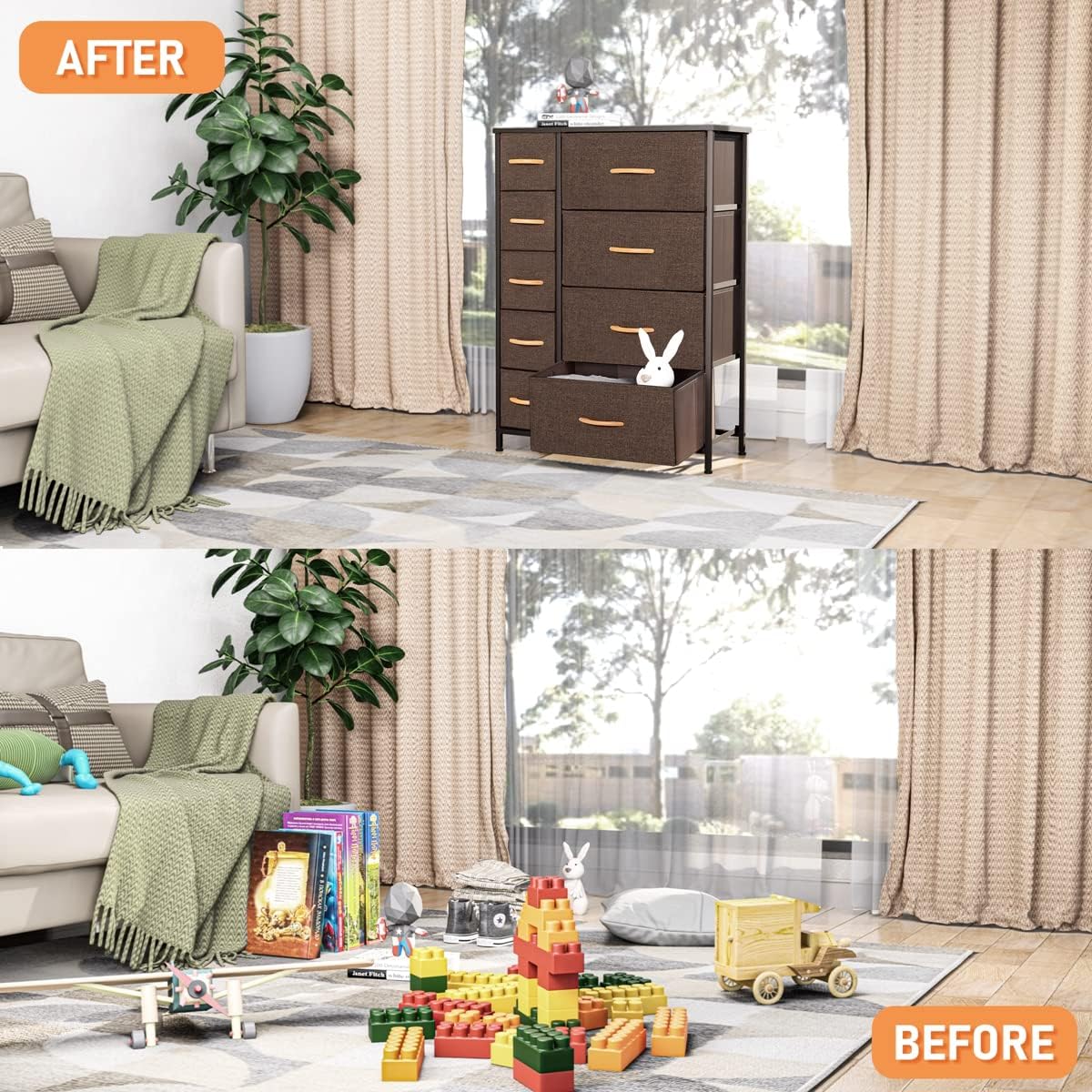 9-Drawer Fabric Dresser: Versatile Storage Organizer with Steel Frame & Wooden
