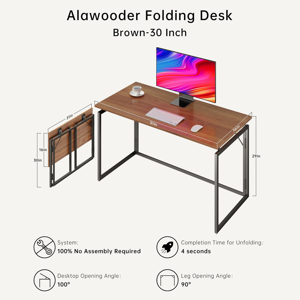 alawooder Folding Desk 30 Inch - Small Foldable Desk for Small Space Minimalist