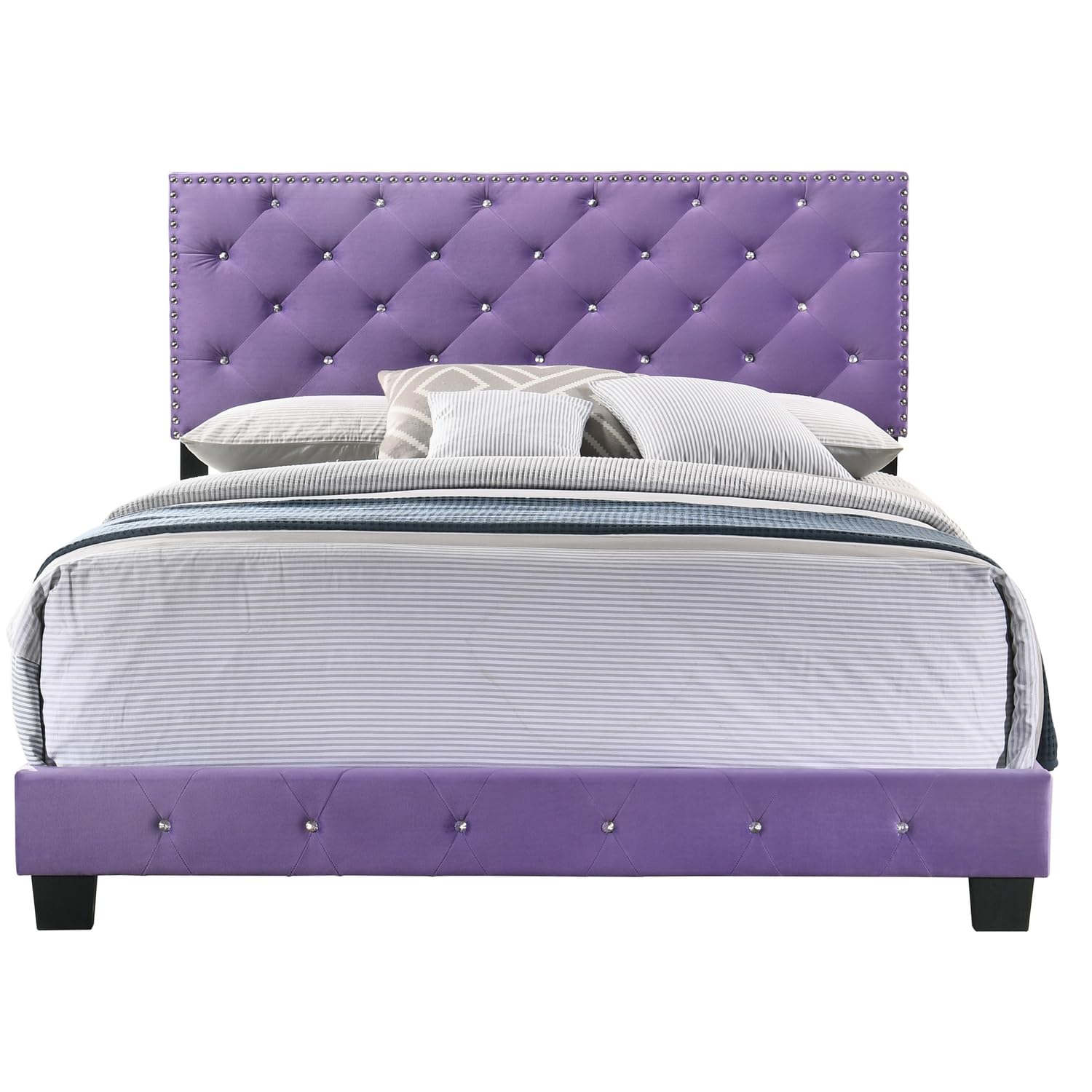 Gothic Grandeur Purple Velvet Queen Bed with Tufted Headboard