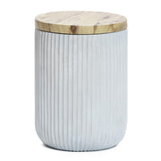 18" Outdoor Side Table with Storage, Cement Patio End Table with Wood Finish Lid
