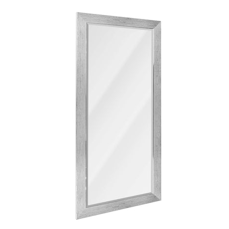 Chrome Textured Framed Leaner Beveled Wall Mirror, Vanity Mirror, Bathroom Mirrors