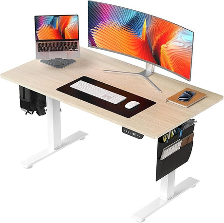 47.2 Inch Standing Desk with Side Storage Pocket, Electric Height Adjustable Sit Stand