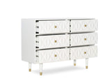 Home Décor Sheerah Six Drawer Geo Texture White Dresser, Gold