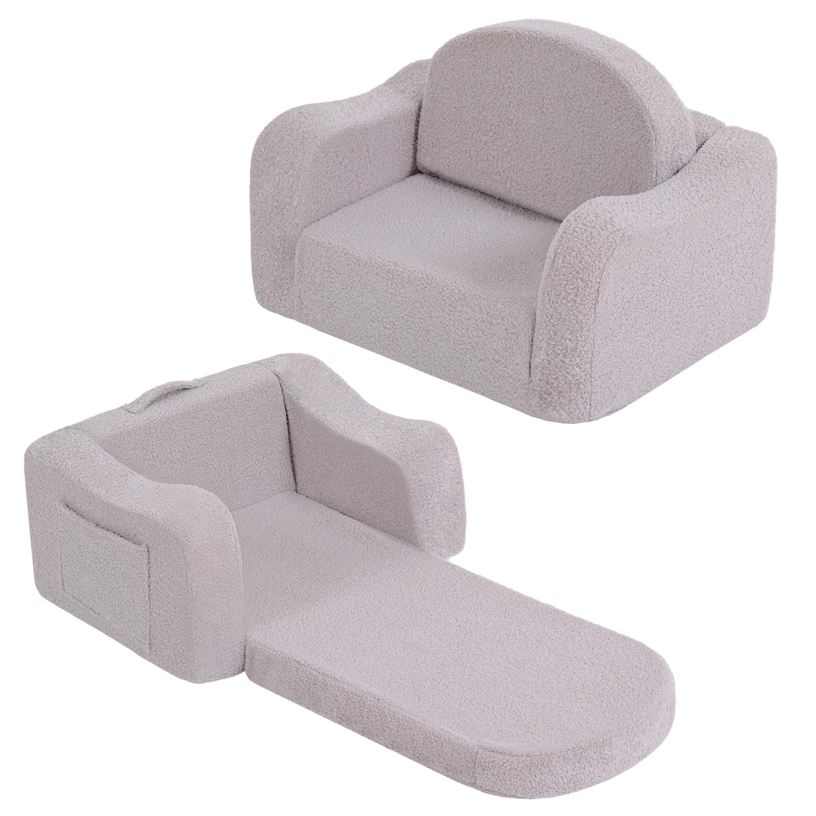2-in-1 Kids Sofa Chair, Convertible Toddler Chair Flip Out Children Sofa Chair with Wave Armrests Folding Kids Play