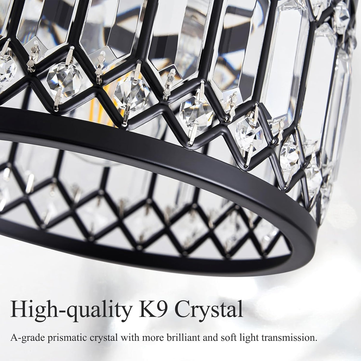 Pevfah Crystal Black Ceiling Light, Modern Semi Flush Mount Ceiling Lighting Fixture, Round Hallway Lighting Fixtures Chandelier for Kitchen Entryway Bedroom Dining Room, 3-Light, 12.2 Inch