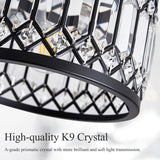 Pevfah Crystal Black Ceiling Light, Modern Semi Flush Mount Ceiling Lighting Fixture, Round Hallway Lighting Fixtures Chandelier for Kitchen Entryway Bedroom Dining Room, 3-Light, 12.2 Inch