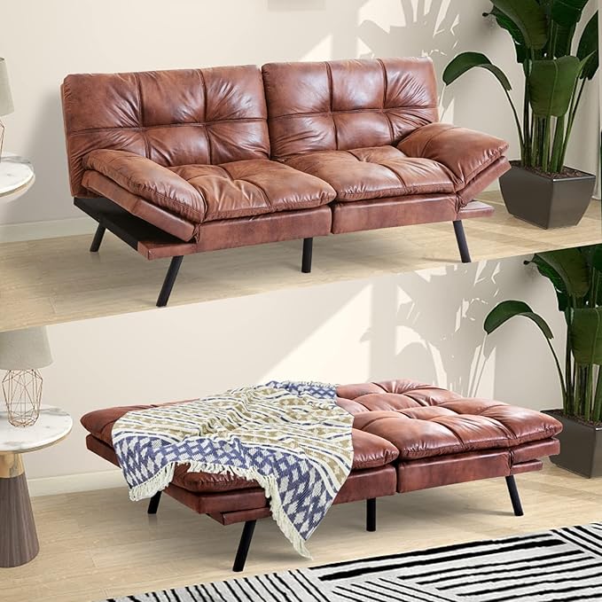 Futon Sofa Couch Bed,Convertible Adjustable Backrest Armrests Memory Foam Sofa
