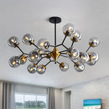 15 Light Sputnik Modern Large Chandelier, Mid Century Black and Gold Metal Ceiling