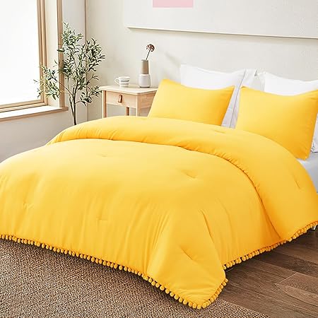 Boho Pom Pom Ball Fringe Twin Comforter Set