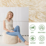 Round Stuffed Pouf Ottoman, Long Faux Fur Poufs with Foam Chunk Filling