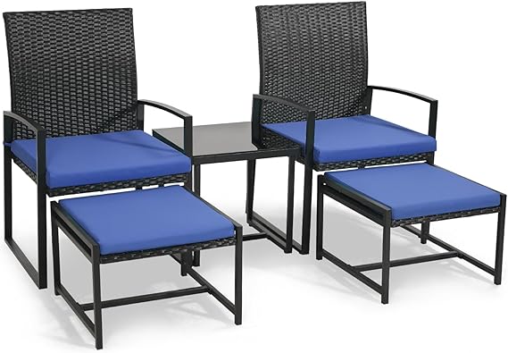 5 Pieces Wicker Patio Conversation Sets, Rattan Furniture Set