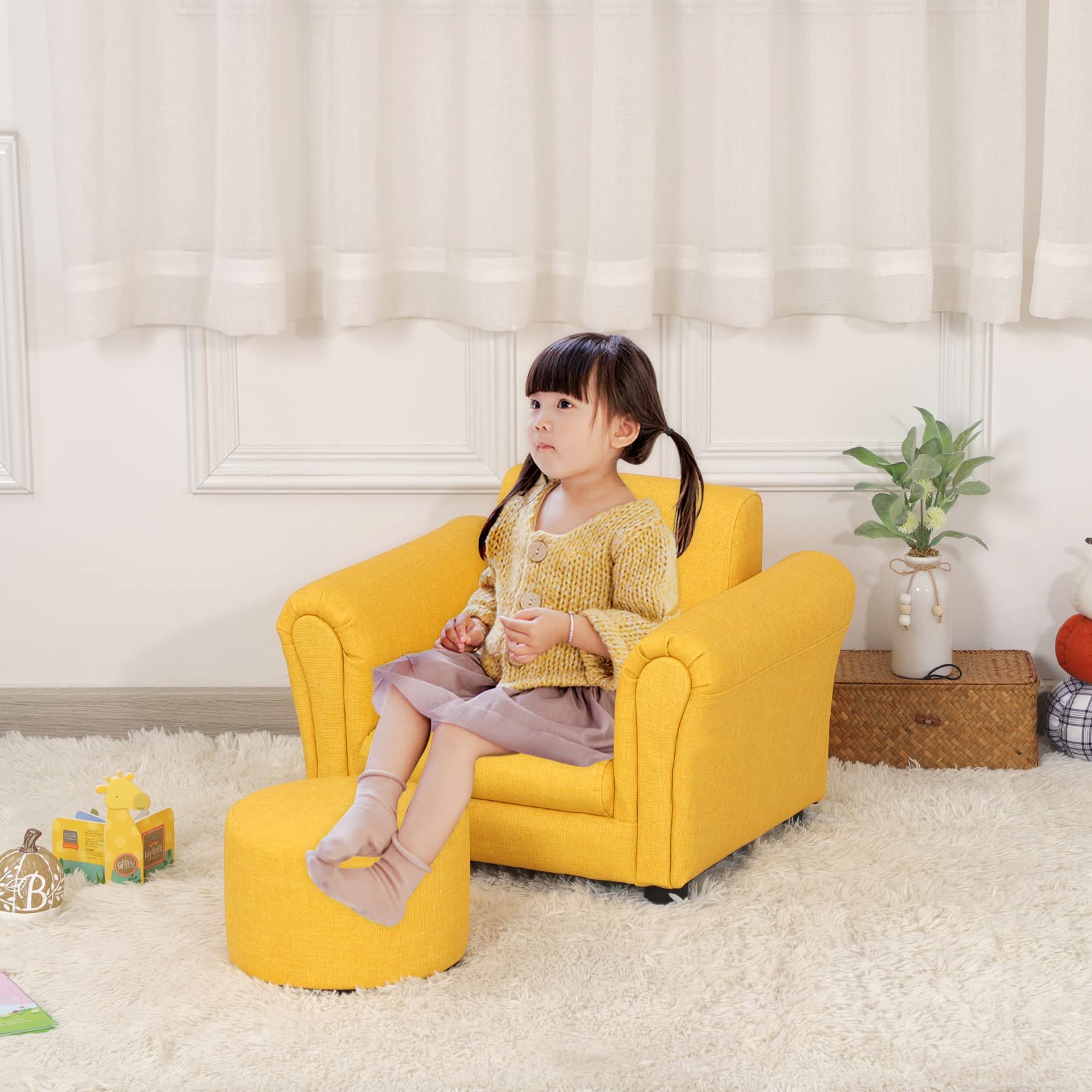 Kids Sofa Chair with Ottoman/PVC Leather Toddler Couch