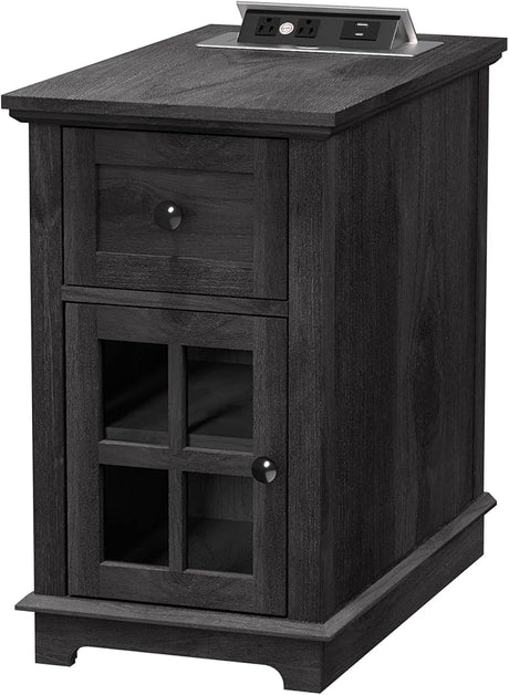 Narrow End Table with Drawer, Storage Side Table with Flip Top Fast Charging Station