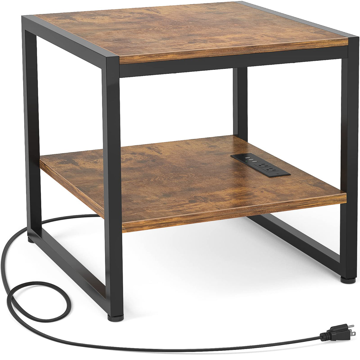 End Table with Charging Station, 20 Inch Square Side Table with USB Ports & Power Outlets