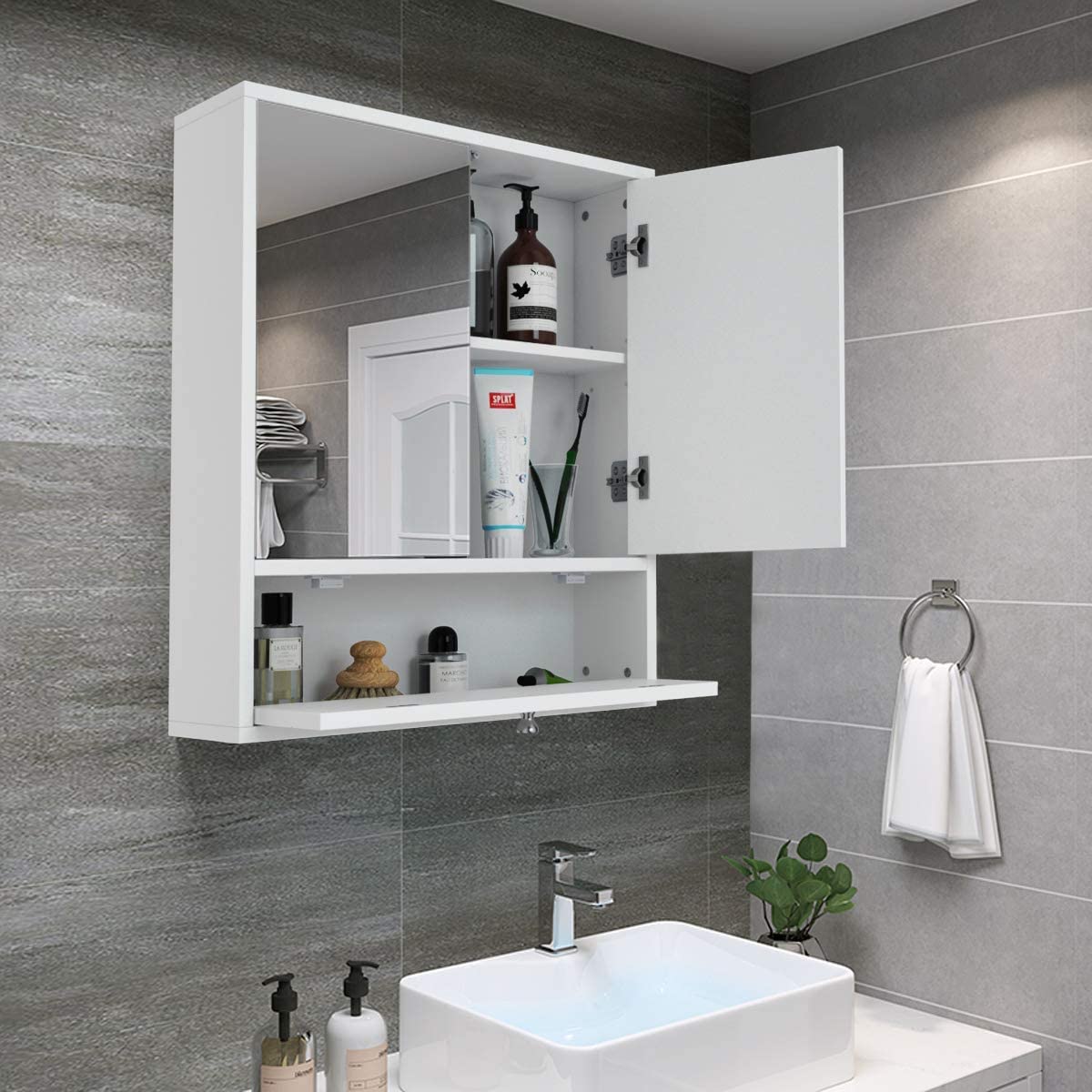 Bathroom Medicine Cabinet, Wall Mounted Cabinet with Double Mirror Door