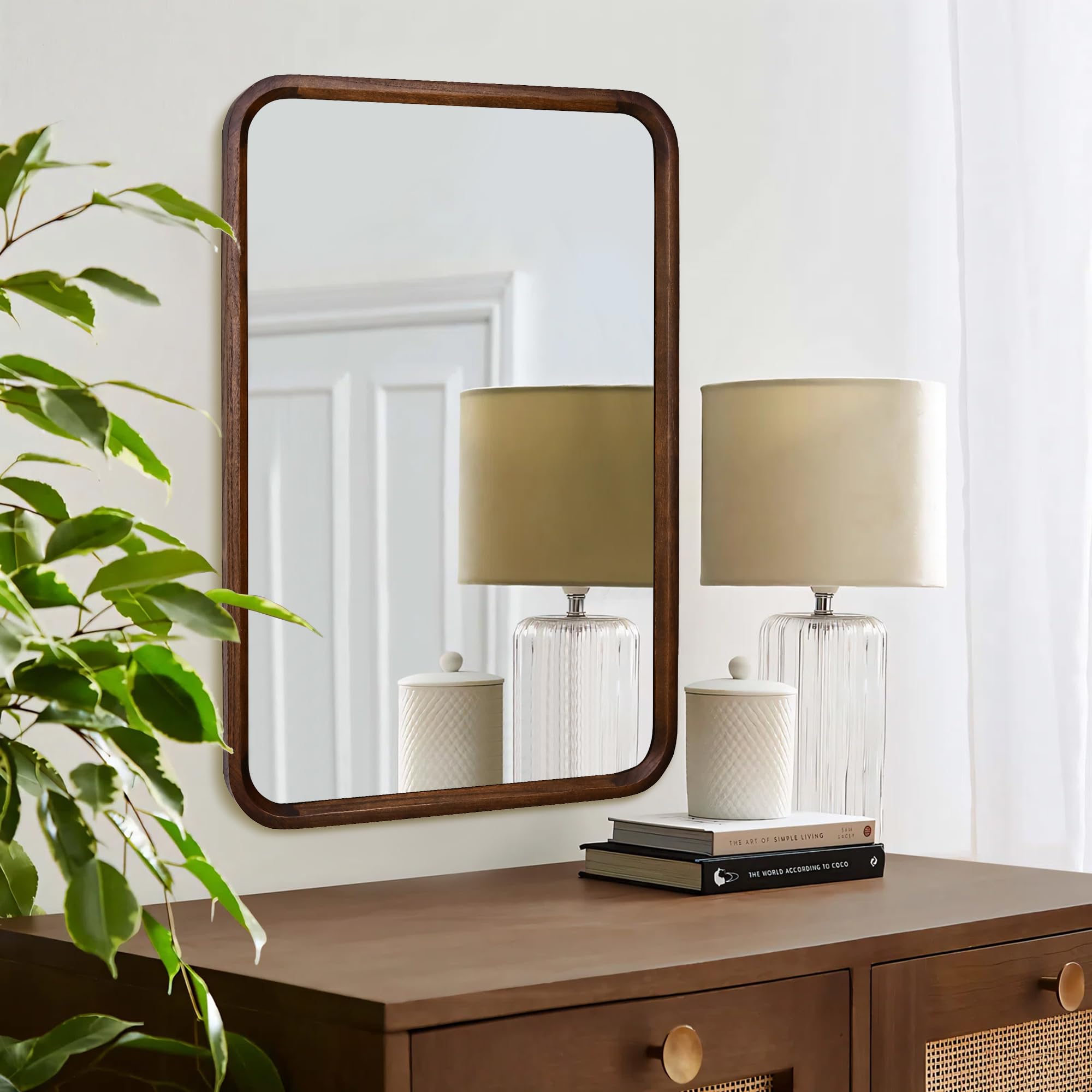 Bathroom Mirror for Wall,Brown Rectangle 24 x 36 inch Hanging Vatiny Tempered Mirrors