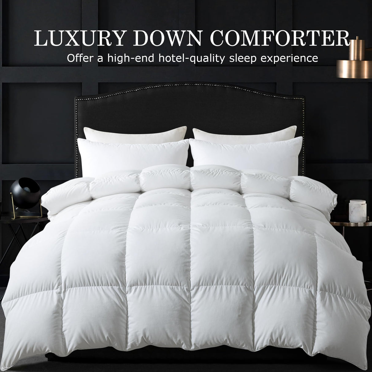 ELNIDO QUEEN® Feather Comforter King Size, Filled with Feather and Downfiber, Luxurious Fluffy Hotel Style White Bedding Comforter, 100% Cotton Duvet Insert Medium Warmth for All Season, 106x90 Inch