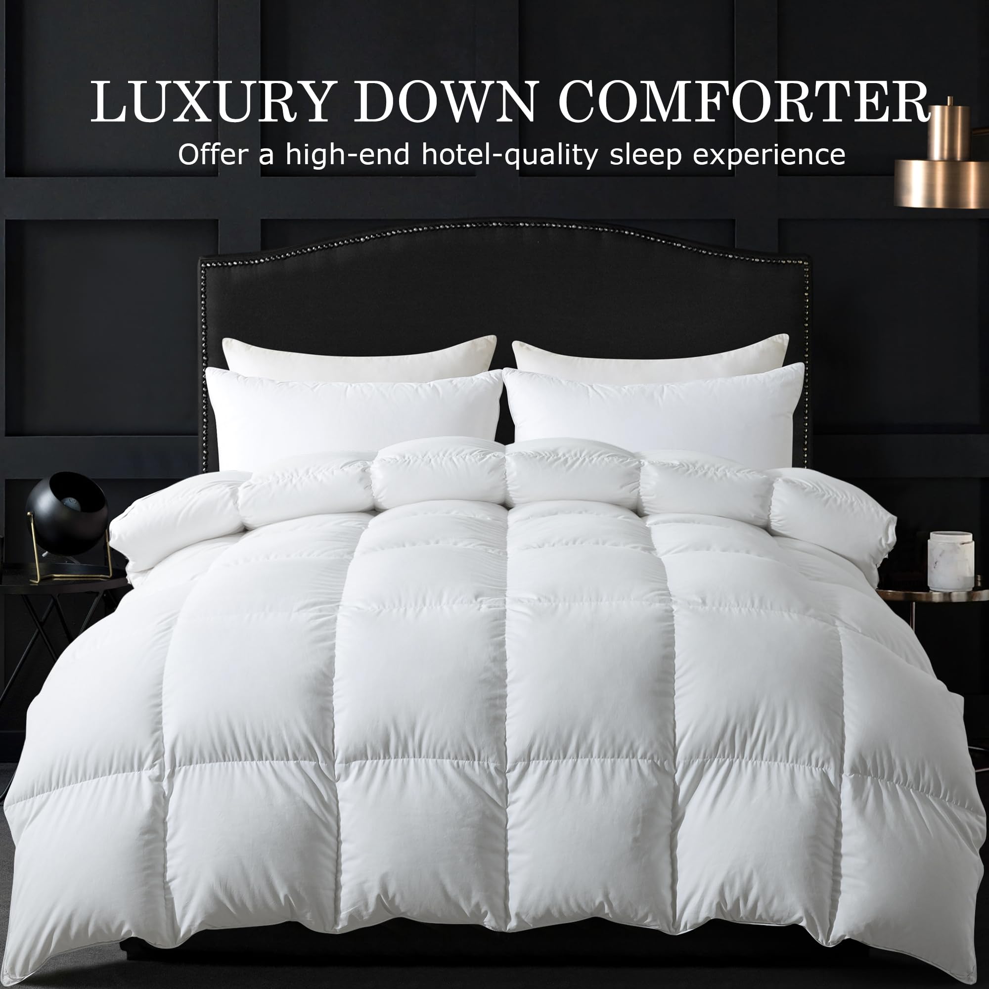 ELNIDO QUEEN® Feather Comforter King Size, Filled with Feather and Downfiber, Luxurious Fluffy Hotel Style White Bedding Comforter, 100% Cotton Duvet Insert Medium Warmth for All Season, 106x90 Inch