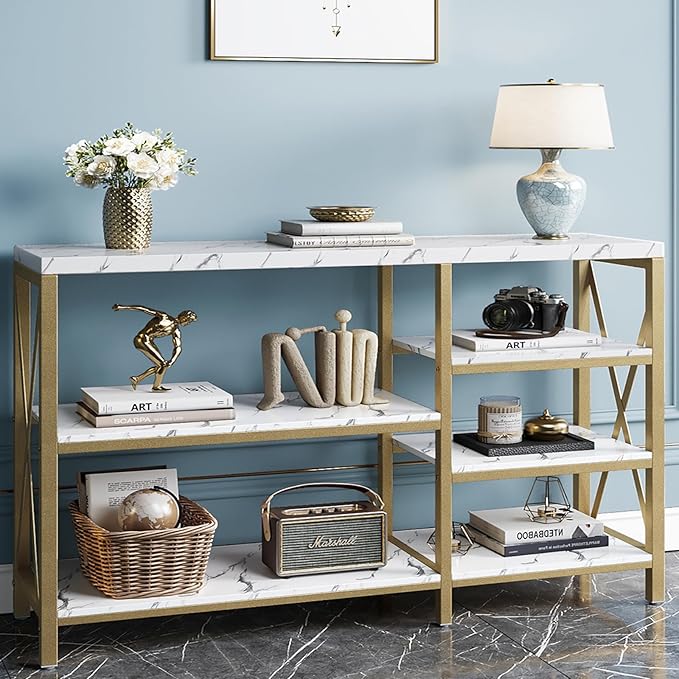 70 Inch Console Table, Extra Long & Sturdy Entryway Table with Metal,