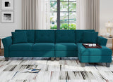 Convertible Sectional Couch Velvet L Shaped Sofa 4 Seat Sofa with Chaise L-Shaped Couches Reversible Sectional Sofa Peacock Blue