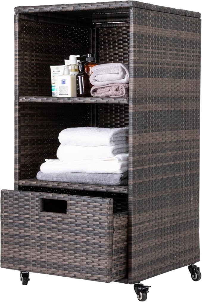 Outdoor Towel Cabinet, Pool Accessory Storage Organizer, Freestanding Waterproof