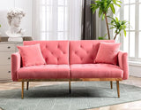 Convertible Velvet Futon Sofa Bed, Upholstered Loveseat Sleeper Couch with 3 Reclining Angles and 2 Pillows