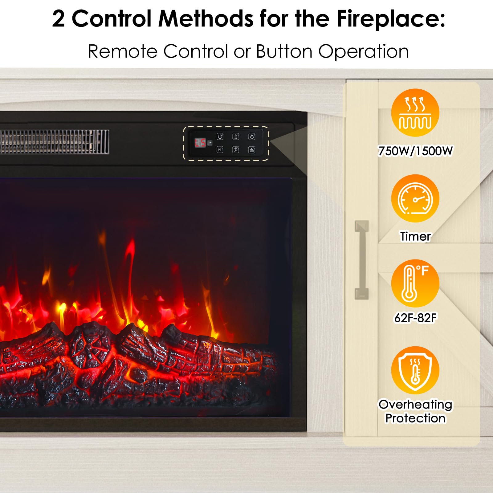 59-Inch TV Stand with Electric Fireplace and LED Lights