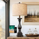 27.75" USB Table Lamp Set of 2 Antique Retro Nightstand Lamp for Bedroom Living Room