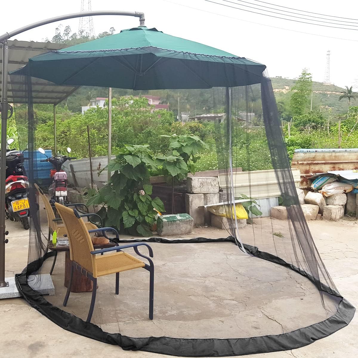 Black Patio Umbrella Mosquito Net, with Double Zipper Door, Polyester Mesh Screen,