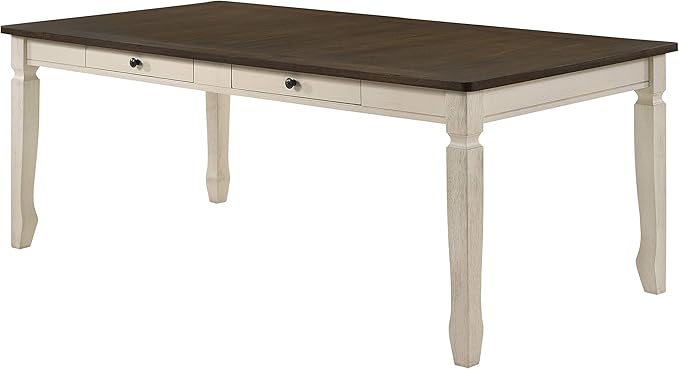 Fedele 2-Drawer Rectangular Wooden Dining Table in Weathered Oak and Cream