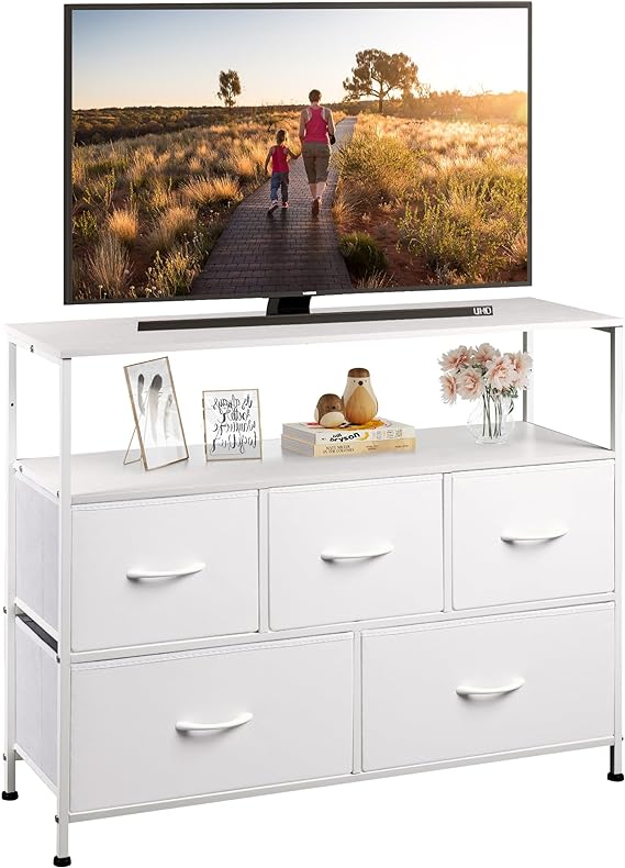 TV Stand,Chest of Drawers Fabric Dressers with Open Shelves for 45 inch TV