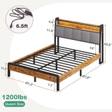 Queen Bed Frame, Queen Platform Bed Frame with Upholstered Headboard,