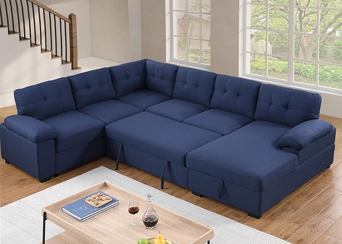 Sleeper Sofa Couch Modular Sectional Sofa Sleeper with Pull Out Bed 6 Seater Sleeper Couch with Storage U Shaped Sofa Bed Couch for Living Room, Dark Grey