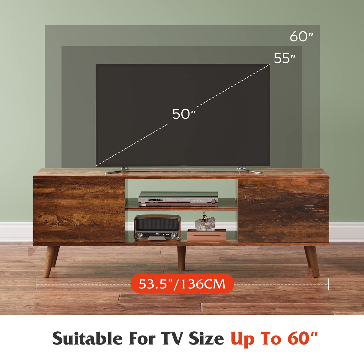 TV Stand for 55 60 inch TV, Mid Century Modern TV Console, Entertainment Center