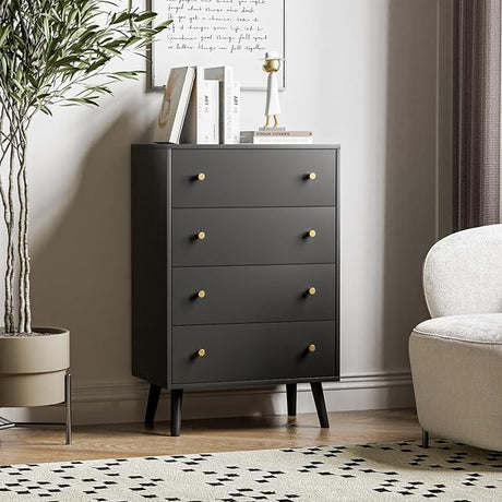 7 Drawers Dresser for Bedroom, 55'' Dressers & Chests of Drawers with Gold Handles and 7 Large Drawer, Modern Double Wooden Storage Organizer Cabinet, Hallway, Black