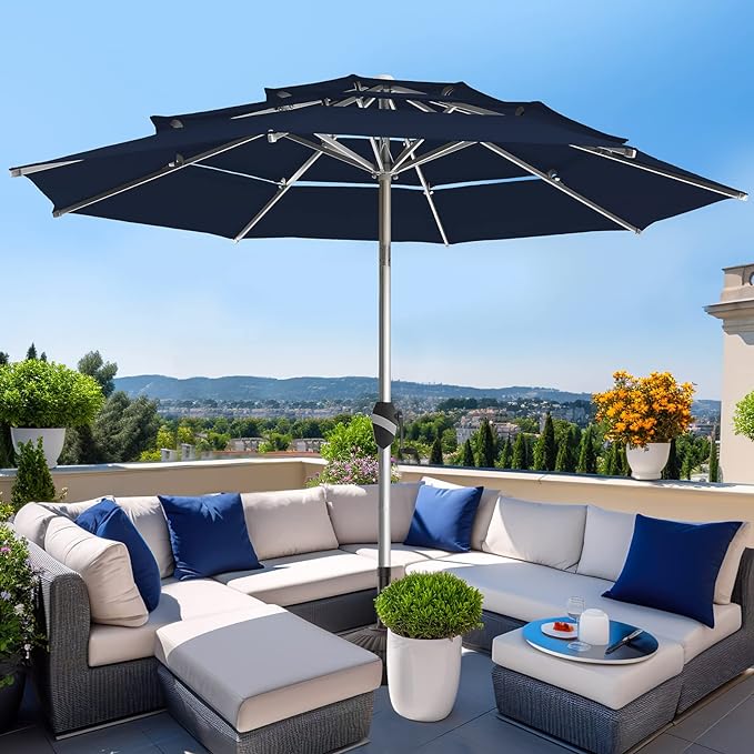 9 Ft 3 Tiers Aluminum Outdoor Patio Umbrella