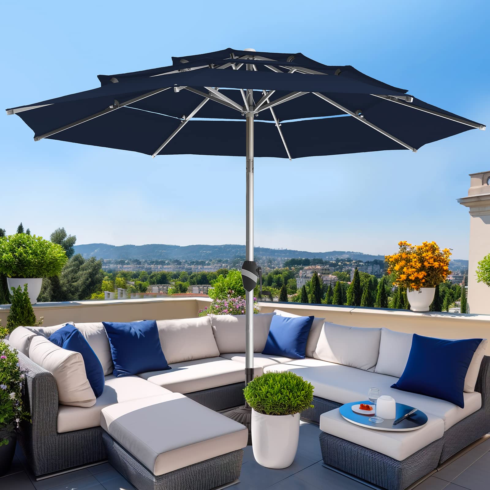 9 Ft 3 Tiers Aluminum Outdoor Patio Umbrella