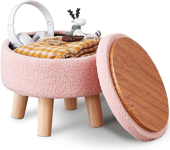 Storage Ottoman, Modern Round Footrest with Soft Padded Seat