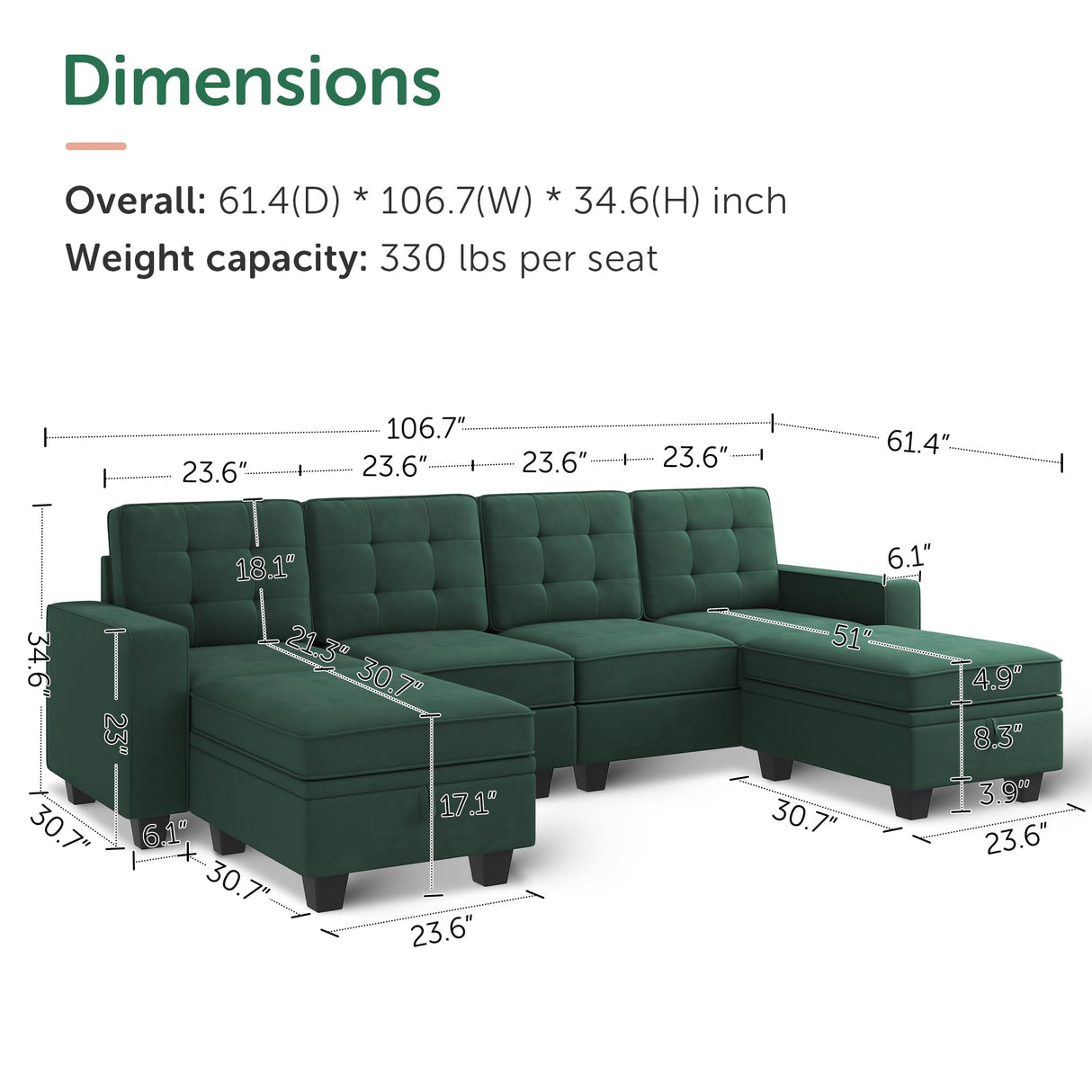 Velvet Sectional Couch with Storage U Shaped Couch with Chaises for Living Room,