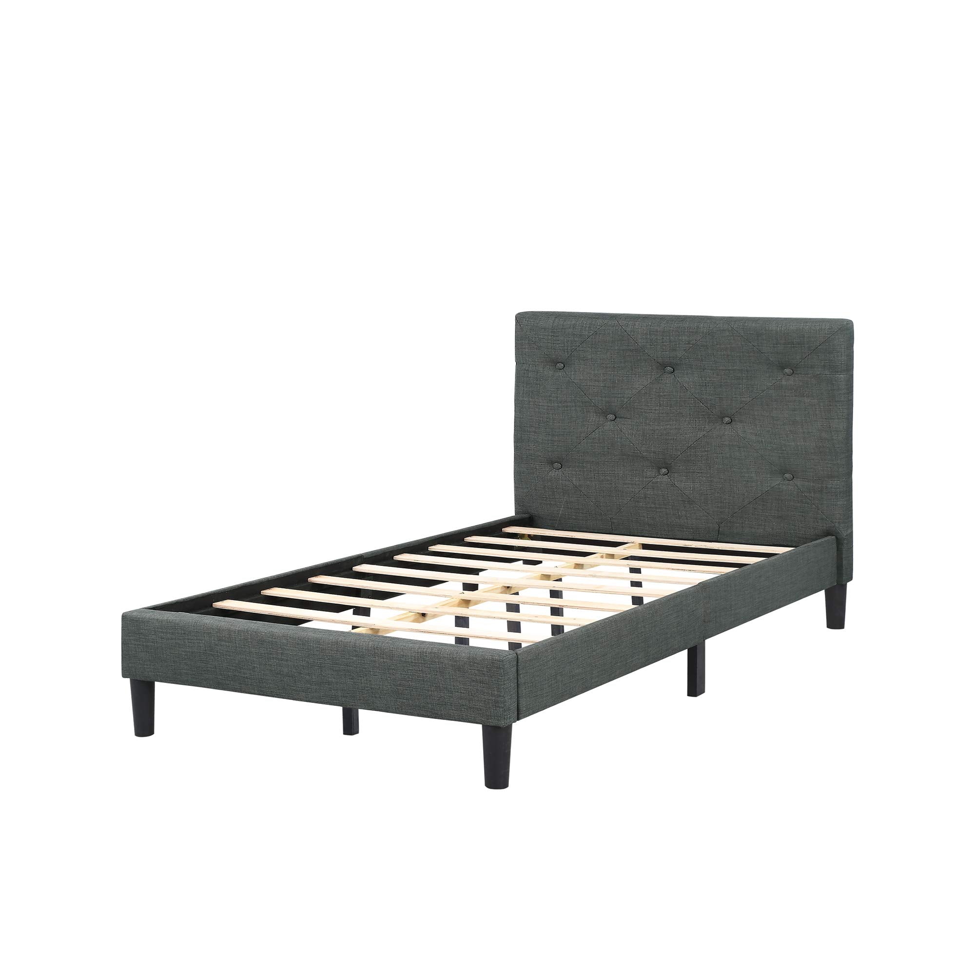 Twin Bed Frame, Upholstered Platform Bed with Headboard Bed Frame and Wood Slats