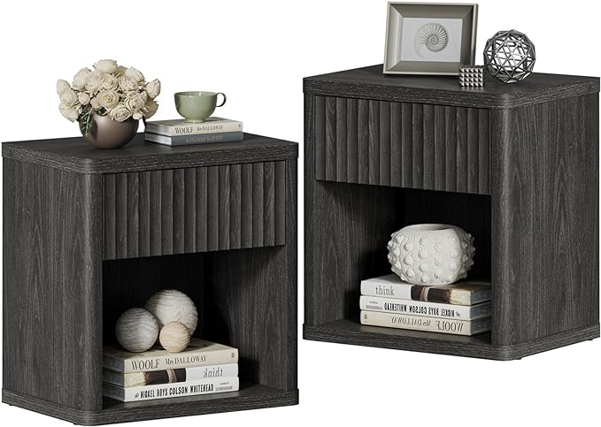 Stand Set of 2 Nightstands with Drawer Storage Bed Side Table