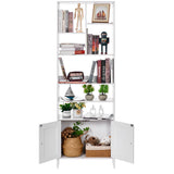 BEWISHOME 6 Tier Tall Bookcase with Doors, White Bookshelf with Cabinet, Modern Book Shelf Display Rack for Living Room and Home Office JCJ72W