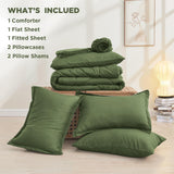 Queen Comforter Set with Sheets Olive Green - 7 Pieces Bed in a Bag Queen Size Beddding Sets,