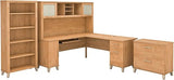 Somerset 72W L Shaped Desk with Hutch, Lateral File Cabinet and Bookcase