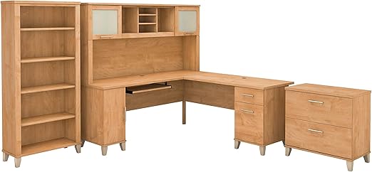 Somerset 72W L-Shaped Desk with Hutch, Lateral File Cabinet, and Bookcase