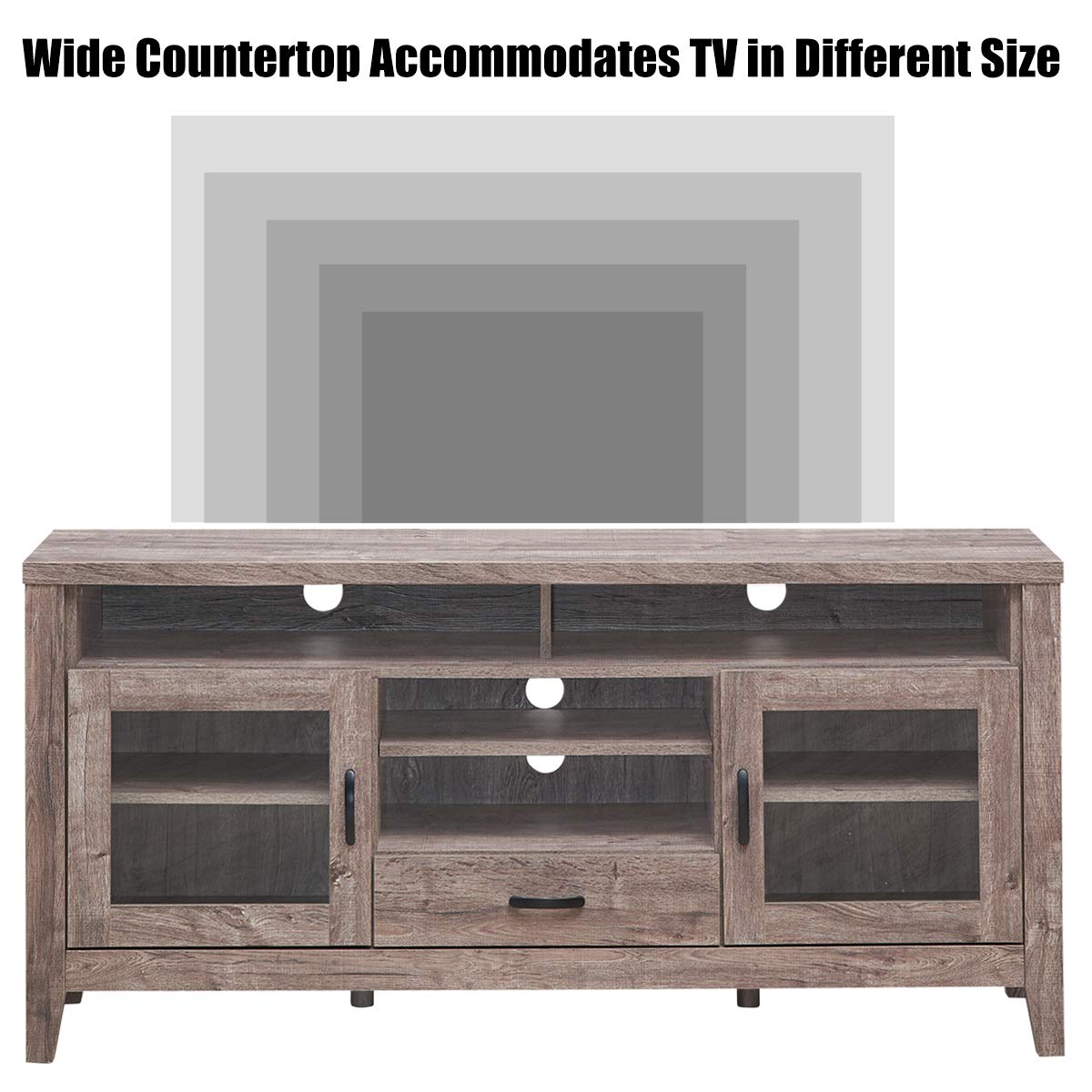 Farmhouse Tall TV Stand, Retro Wood Universal Stand for TV's up to 65" Flat Screen,